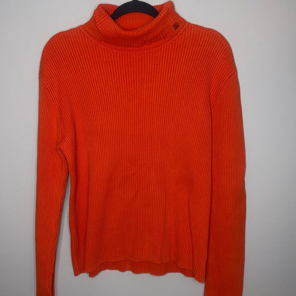 Lauren Ralph Lauren Womens Size XL Orange Embroidered Longs Sleeve Turtleneck